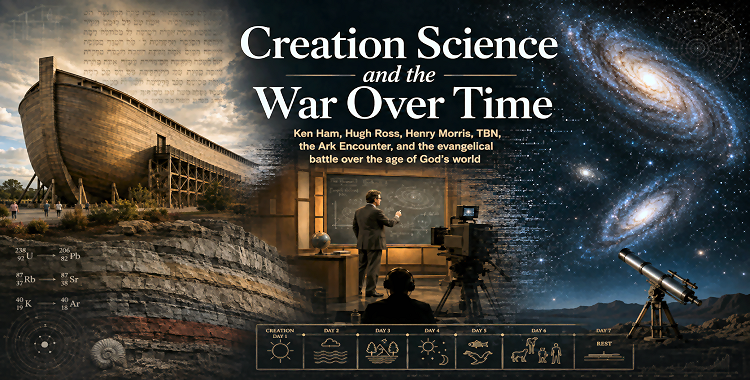 A Noah’s Ark attraction, ancient universe and Christian television studio illustrating the young-earth and old-earth creation debate.