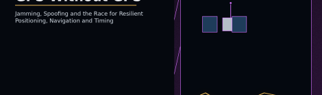 Investigative resilient-PNT visualization showing GPS satellites, inertial sensors, atomic clocks, terrestrial navigation, aviation backups and emerging quantum sensors feeding a cross-checked navigation system during GNSS interference.