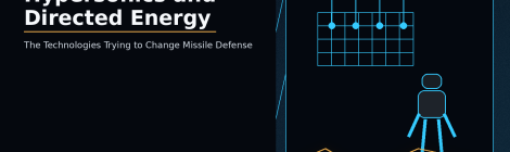 Investigative defense technology illustration showing a maneuvering hypersonic vehicle, space and radar tracking, layered missile interception and a high-energy laser supported by power and cooling systems.