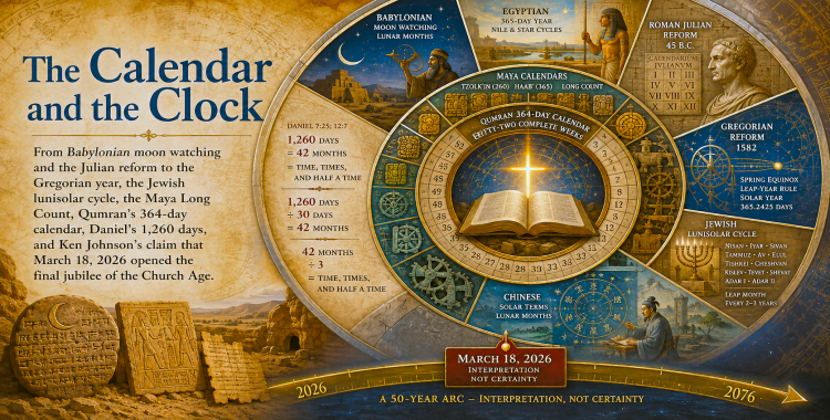 Julian, Gregorian, Jewish, Maya and Dead Sea Scroll calendars surrounding Daniel’s 1,260-day prophetic clock and a proposed final jubilee.