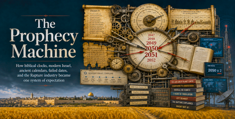 Interlocking biblical calendars, prophecy charts and modern media forming a machine around the 2047–2052 convergence window.